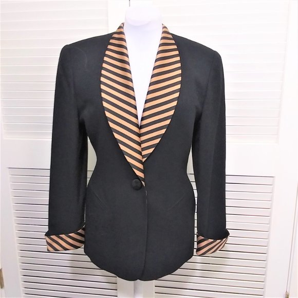 Dior Jackets & Blazers - Christian Dior Black & Tan/Gold 100% Wool Blazer